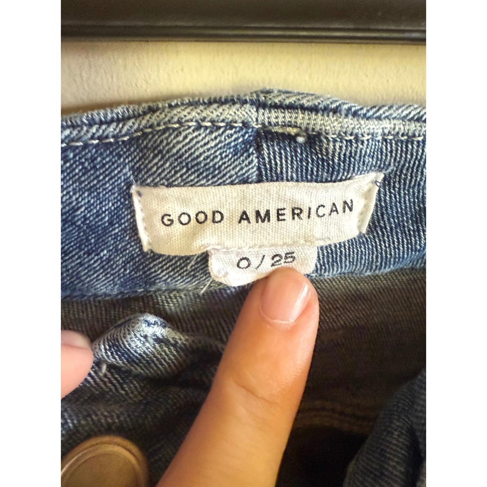 Good American Jeans Size 0/25 Distressed High Rise Denim Ripped - Picture 2 of 3